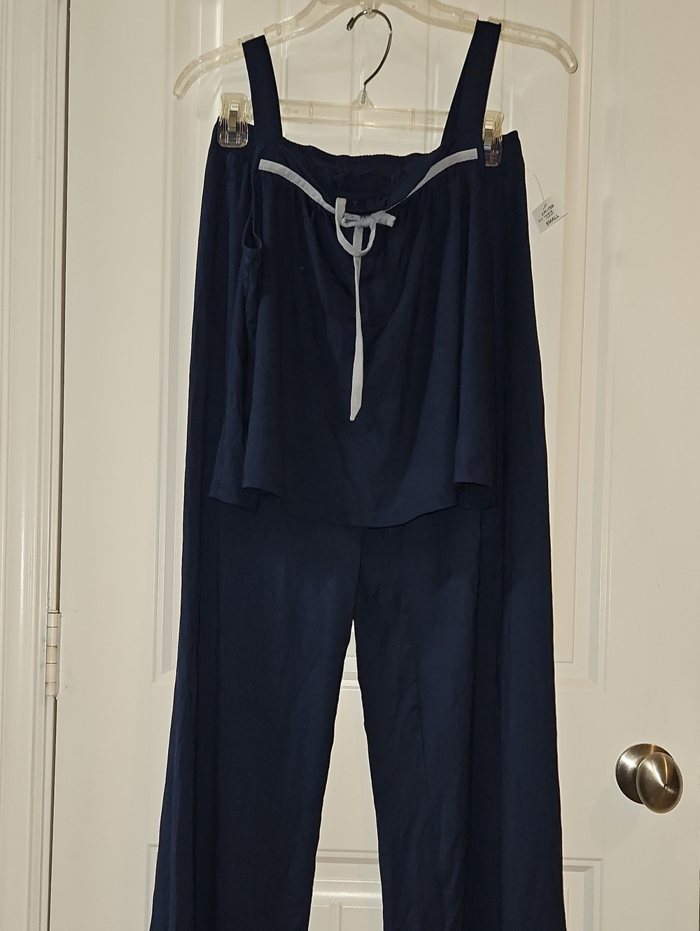 Navy Two-Piece Sleeveless Pajama Set with Contrast Tie